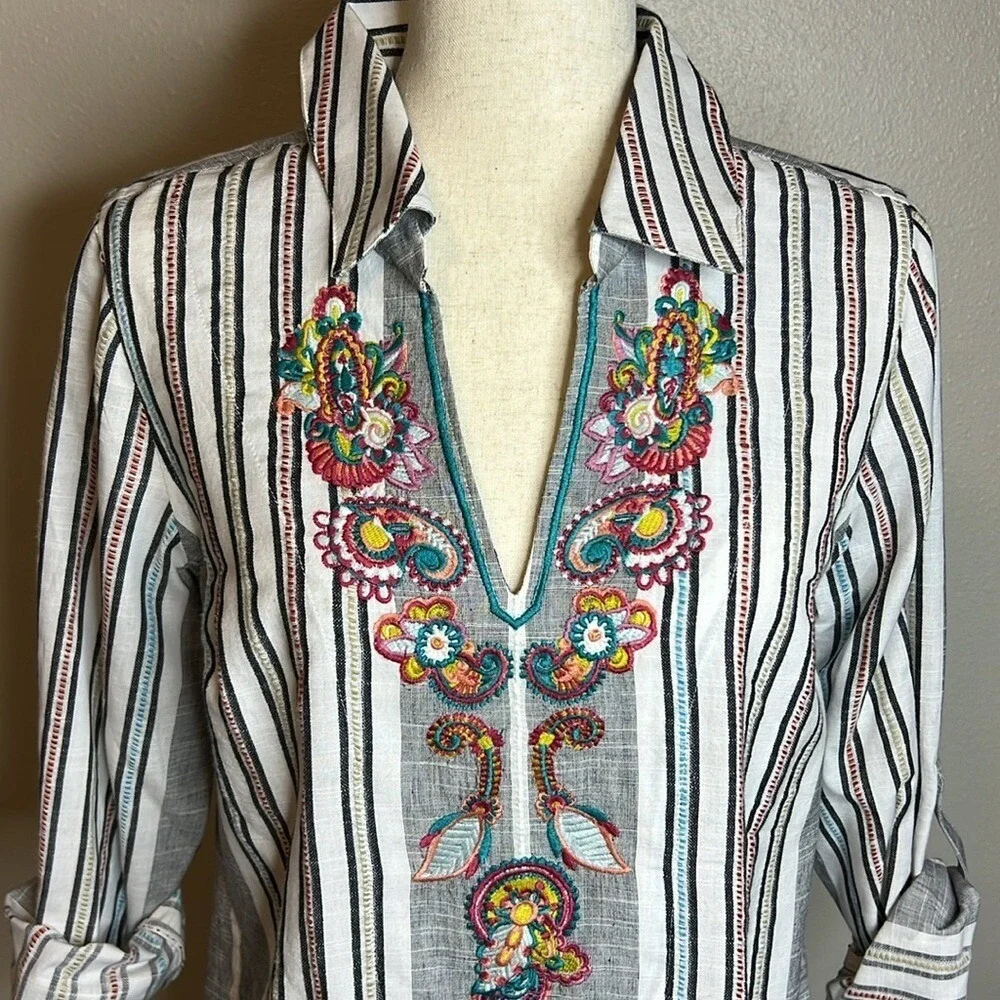 SOFT SURROUNDINGS Brookhaven Tunic Top Women‎ SM NEW Embroidery Pockets